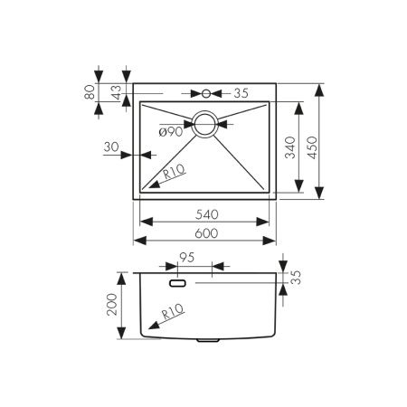 KSM-6046 Мойка из нержавеющей стали KAISER 600x450x200